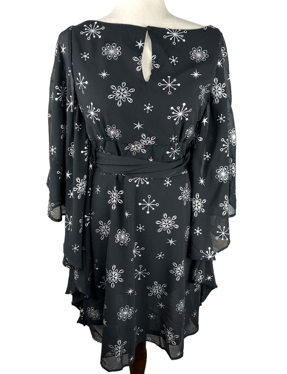 NEW Smak Parlour Black Flouncy Dress with Silver Foil Stars Size S
